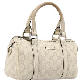 GUCCI GG Canvas Guccissima Boston Bag aus Leder Ivory Gold 193604 Auth 200681