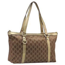 Bolsa de mão GUCCI GG Canvas Bege Dourado 141470 Auth mr2913