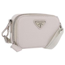 PRADA Schultertasche Saffiano Ivory Silver Auth 198874V