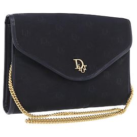 Borsa a tracolla con catena Christian Dior Canvas Black Gold Tone Auth ka6175