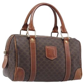 Céline CELINE Macadam Canvas Boston Bag PVC Leder Braun Gold Auth 203018