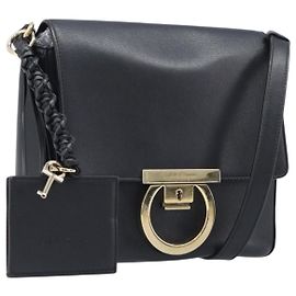 Borsa a tracolla Salvatore Ferragamo in pelle nera e oro Auth 199863A