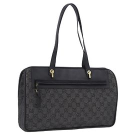 Borsa Tote GUCCI GG Canvas Nero Oro 92730 Auth 203446V