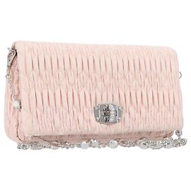 Miu Miu Matelassé Bijoux Chain Schultertasche aus Satin Rosa Silber Auth 200528V