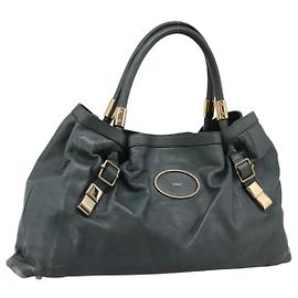 Chloé Borsa Tote Chloe Victoria in Pelle Verde Tono Oro Auth 203354
