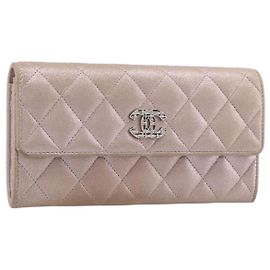 Carteira CHANEL Matelasse Canvas Rosa Prata CC Auth 202732