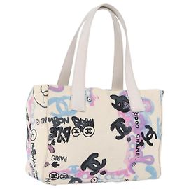 Bolso Tote CHANEL New Travel Line Canvas Hawaii Limited White Silver Auth 200431A