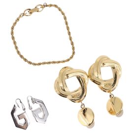 GIVENCHY Set de Pulsera y Pendientes de metal 3 Piezas Tono Dorado Plateado Auth SW2827