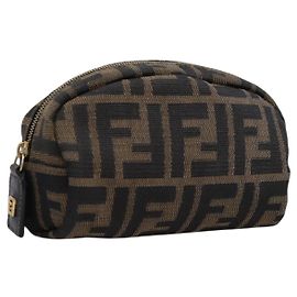 Pouch FENDI Zucca Canvas Marrone Nero Auth 203810
