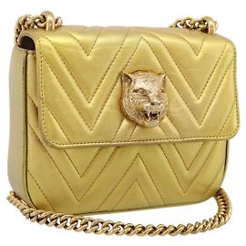 Borsa a tracolla con catena GUCCI in pelle dorata 432581 Auth 200769V