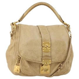 Bolsa de Ombro Miu Miu em Couro 2way Beige Gold Auth 199120A
