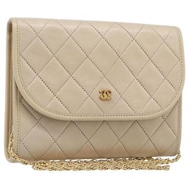 Borsa a tracolla CHANEL Matelasse con catena in pelle d'agnello Beige Gold CC Auth 200578V