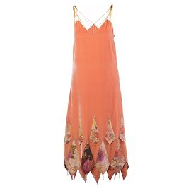 Autre Marque Vestido de seda Vintage Collection Privèe en color salmón con inserciones de damasco floral
