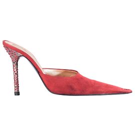 Autre Marque Mules a punta con tacco in camoscio rosso e cristalli Les Tropéziennes