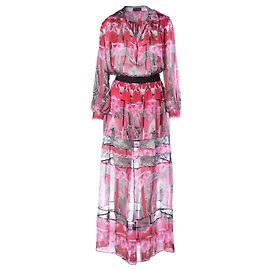 Autre Marque John Richmond Rosa Bedrucktes Seidenhemd & Maxirock-Set