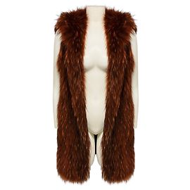 Chaleco de piel de mapache con capucha Meteo by Yves Salomon Burnt Orange
