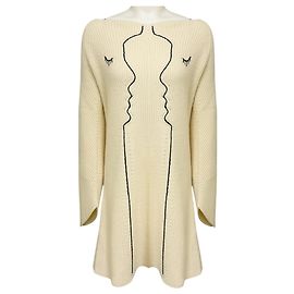 Autre Marque Robe pull-over en laine et cachemire à manches longues Vivetta Ivory / Black