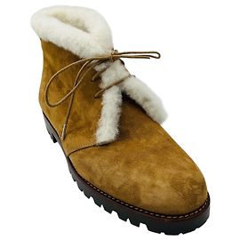 Stivaletti Manolo Blahnik in camoscio Tan / Ivory foderati in shearling con suole lug