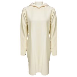 Vestido midi de crepé de lana con capucha Ralph Lauren Collection Ivory