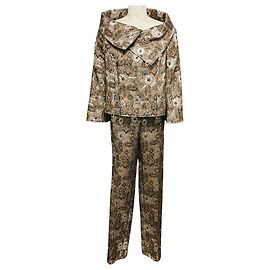 Completo giacca e pantaloni in jacquard metallizzato Taupe / Silver Oscar de la Renta