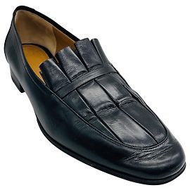 The Row Black Adam Pleated Leather Loafers / Flats