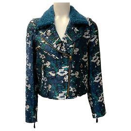 Opening Ceremony Giacca / Gilet convertibile in broccato color teal con shearling