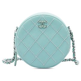Blue Chanel Quilted Lambskin Ultimate Stitch runde Clutch mit Kette, Crossbody-Tasche