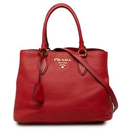 Borsa Tote Satchel aperta convertibile Prada Vitello Daino rossa