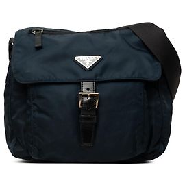 Bolsa Messenger Prada Tessuto azul com fivela e zíper