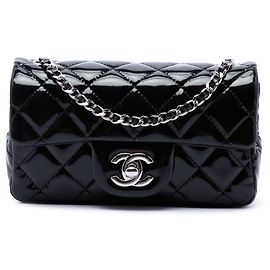 Schwarze Chanel Extra Mini Rectangular Classic Patent Single Flap Crossbody Bag