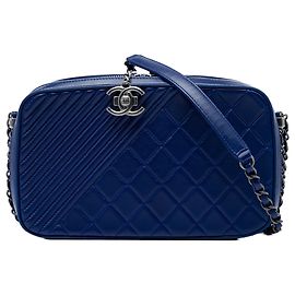Sac Camera Chanel Coco Boy Large en Agneau Matelassé Bleu