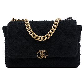 Chanel Maxi Tweed 19 Flap Satchel Schwarz