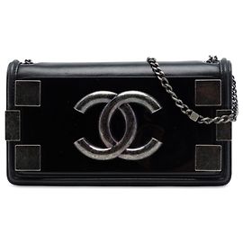 Borsa a tracolla Chanel Boy Brick Horizontal Flap in pelle d'agnello e acrilico nera