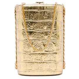 Sac Minaudière Chanel Paris New York CC en cuir de veau métallisé embossé croc doré