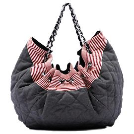 Borsa Tote Spirit in denim stretch trapuntato blu Chanel Large