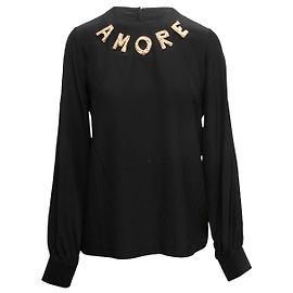 Schwarzes Seidentop mit Kunstperlen von Dolce & Gabbana Größe IT 40