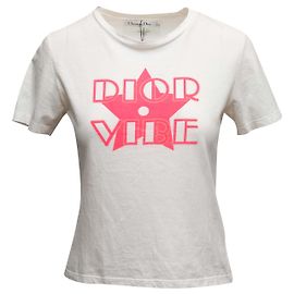 Camiseta Gráfica Christian Dior Blanca y Hot Pink Talla US S