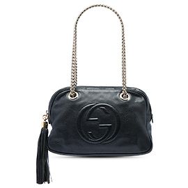 Borsa a tracolla Gucci Soho Chain Zip in pelle di vitello martellata nera