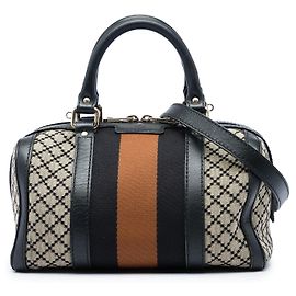 Gucci Small Diamante Canvas Web Boston Bag Satchel Beige