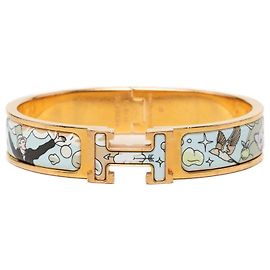 Bracelet Hermès Clic H PM étroit en émail bleu Dans Les Nuages
