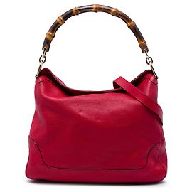 Bolsa Satchel Diana Gucci em couro de bezerro vermelha com bambu