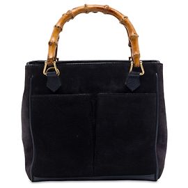 Borsa Satchel Gucci in camoscio blu con bambù