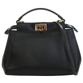 Fendi Mini Peekaboo Iconic Satchel aus Leder in Schwarz