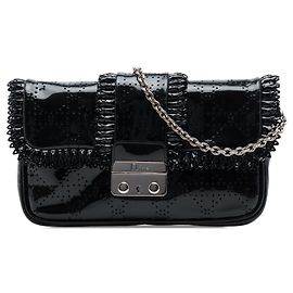 Autre Marque Borsa a tracolla Dior New Lock Ruffle in vernice perforata Cannage nera