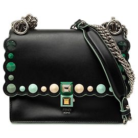 Bolsa Tiracolo Fendi Kan I Mini em couro recortado preto e tachas de acrílico