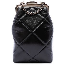 Borsa a tracolla e pochette Chanel Small CC in pelle d'agnello matelassé nera con chiusura kisslock