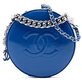 Chanel CC Round As Earth Satchel Tasche aus blauem Lackleder