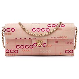 Borsa a Tracolla Chanel CC Chocolate Bar Canvas Logo East West Flap Rosa