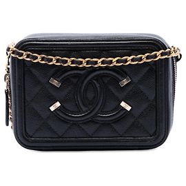 Black Chanel Caviar CC Filigree Vanity Clutch mit Kette und Crossbody-Gurt