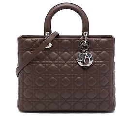Autre Marque Borsa Lady Dior Large in pelle d'agnello Cannage Marrone